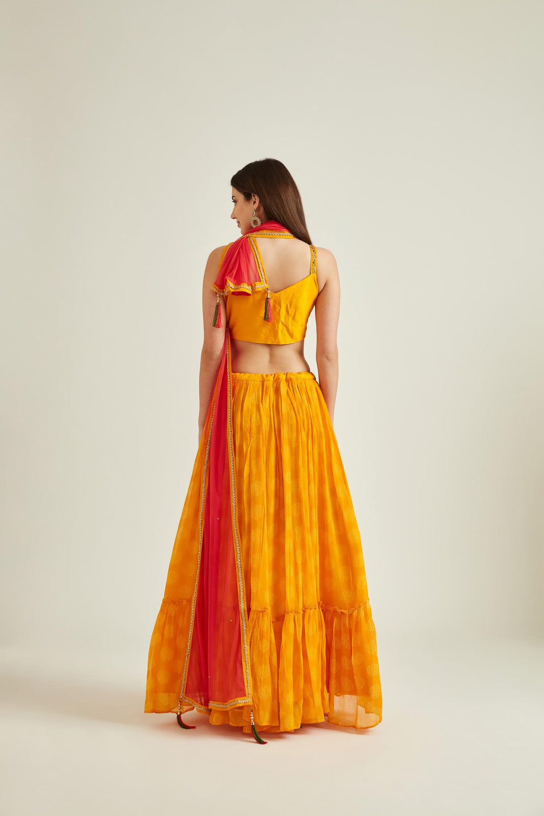 Neerus Yellow georgette embellished lehenga set - back view