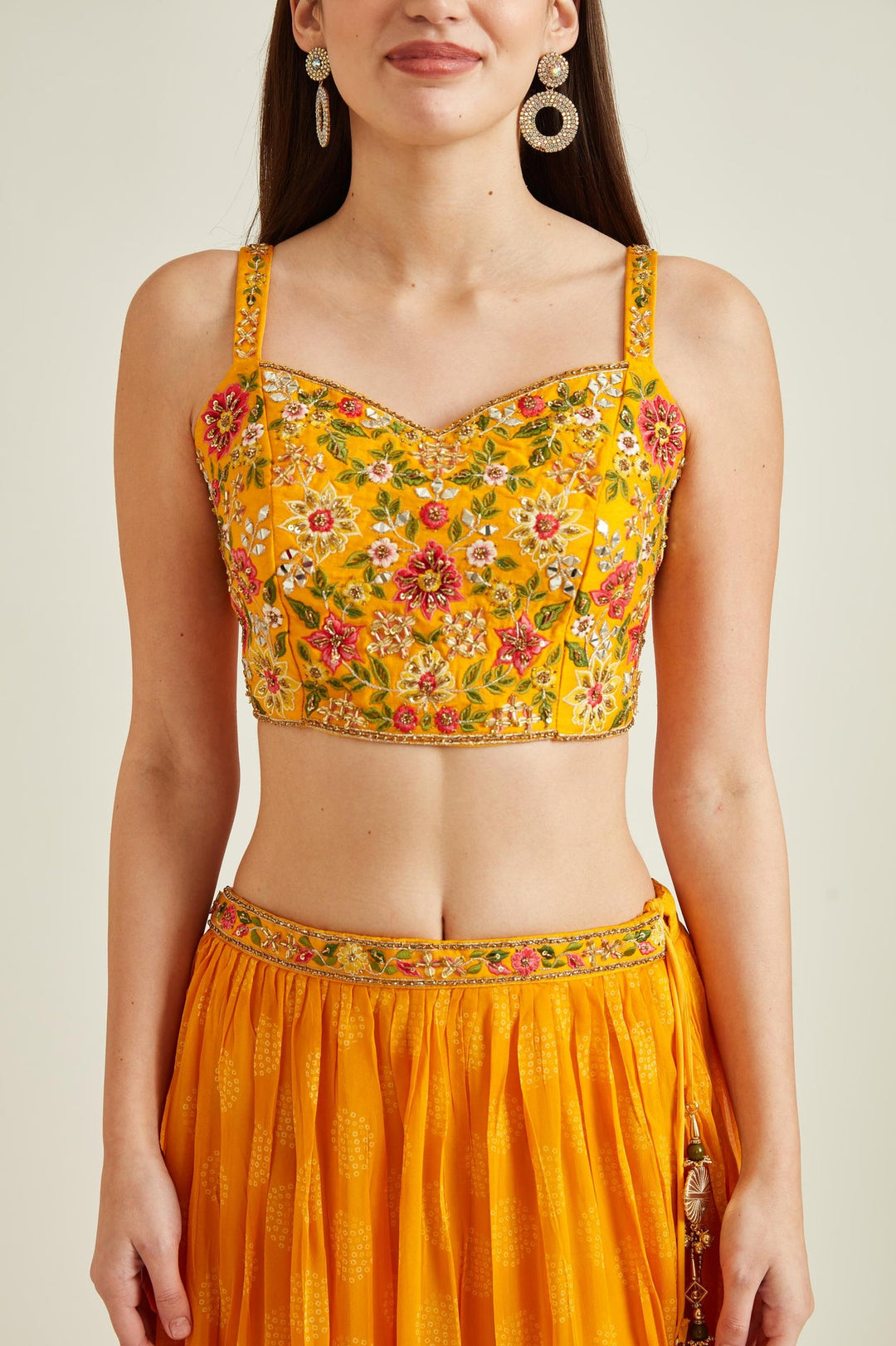 Neerus Yellow georgette embellished lehenga set - detail view 2