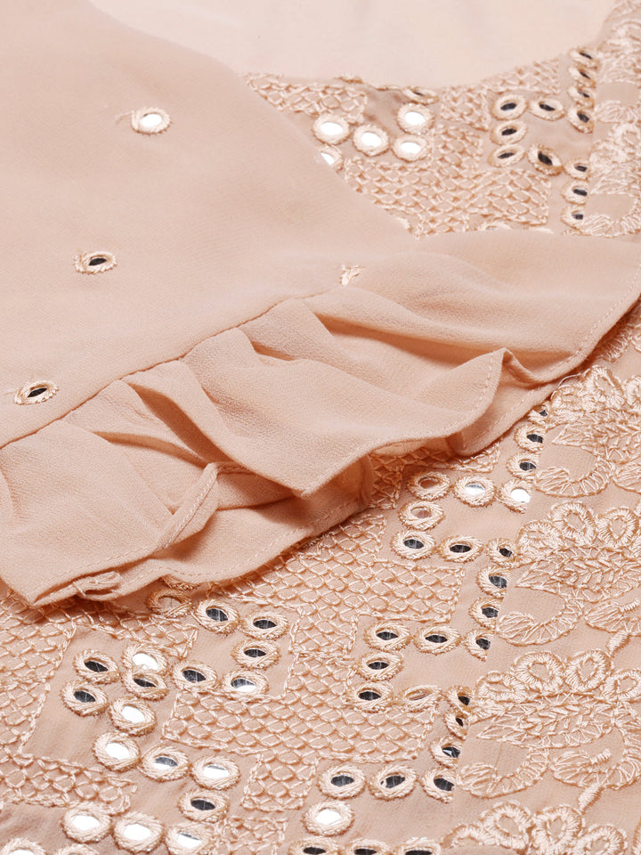 Neerus Pink georgette embroidered anarkali suit set - side view