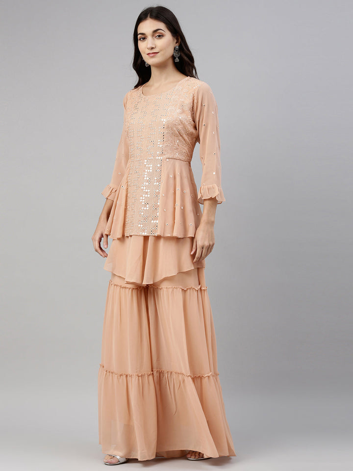 Neerus Pink georgette embroidered anarkali suit set - detail view 1