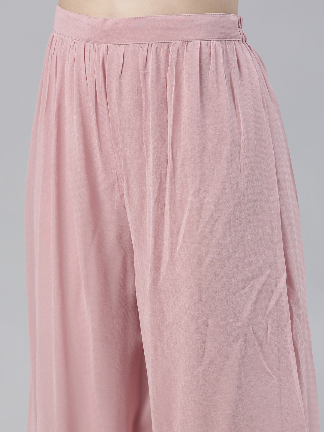 Neerus Pink georgette embellished kurta set with palazzo and dupatta - detail view 2