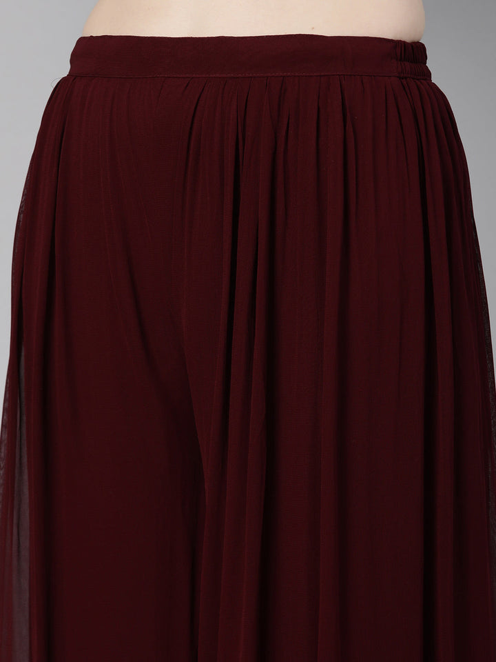 Neerus Maroon silk embroidered anarkali kurta set - detail view 3