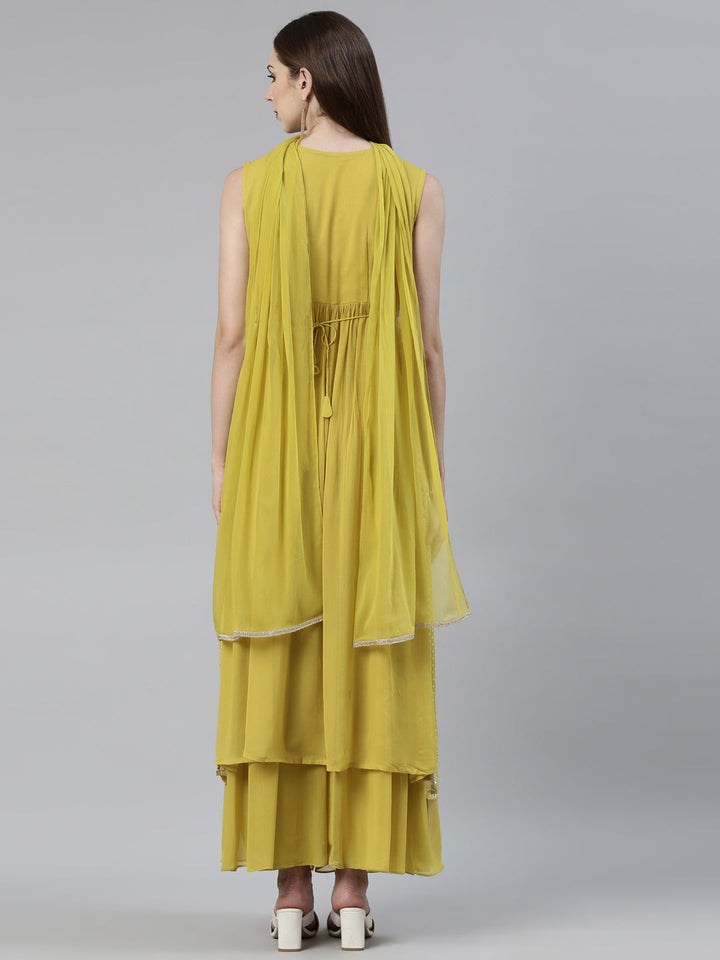 Neerus Green georgette mirror work kurta set - side view