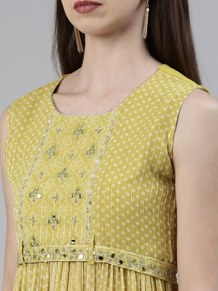 Neerus Green georgette mirror work kurta set - detail view 1