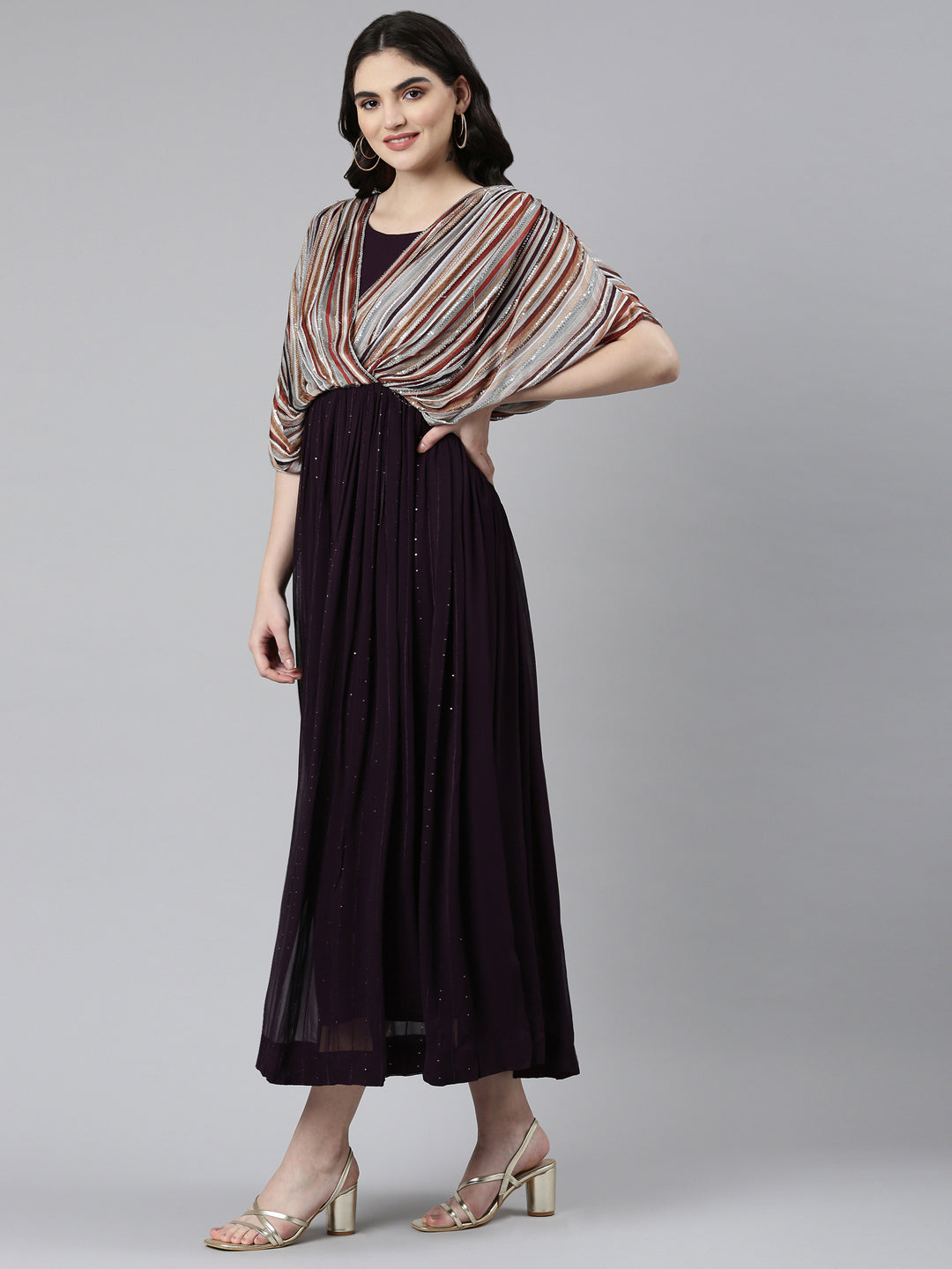 Neerus Purple solid straight dress - back view