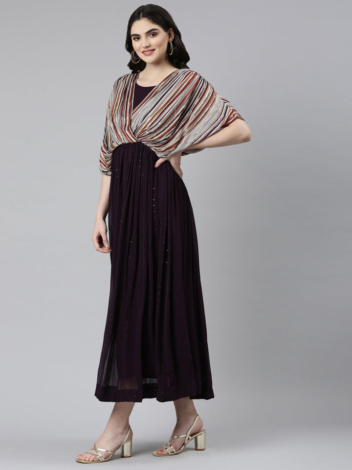 Neerus Purple solid straight dress - back view