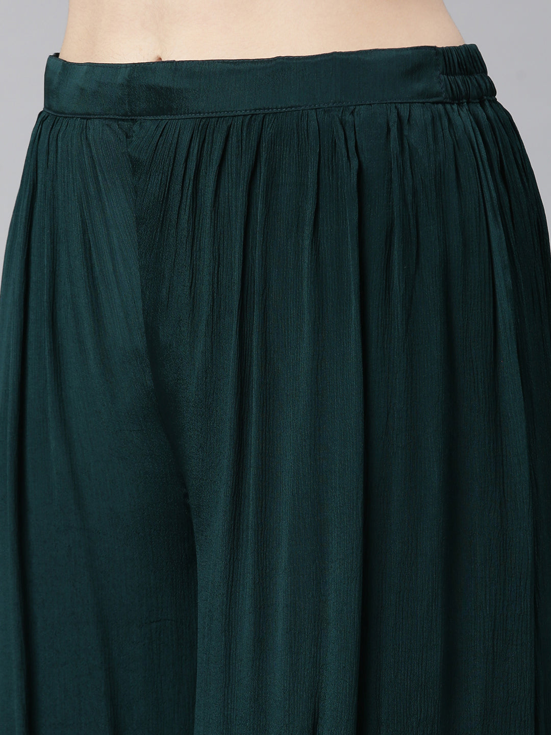 Neerus Green embroidered straight kurta set with palazzo and dupatta - detail view 3