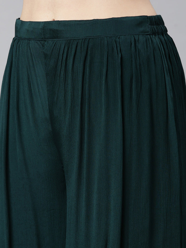 Neerus Green embroidered straight kurta set with palazzo and dupatta - detail view 3