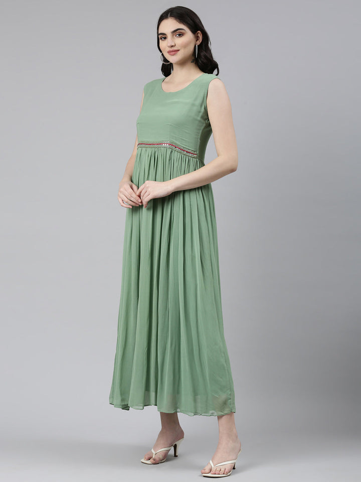 Neerus Green embellished anarkali kurta - back view