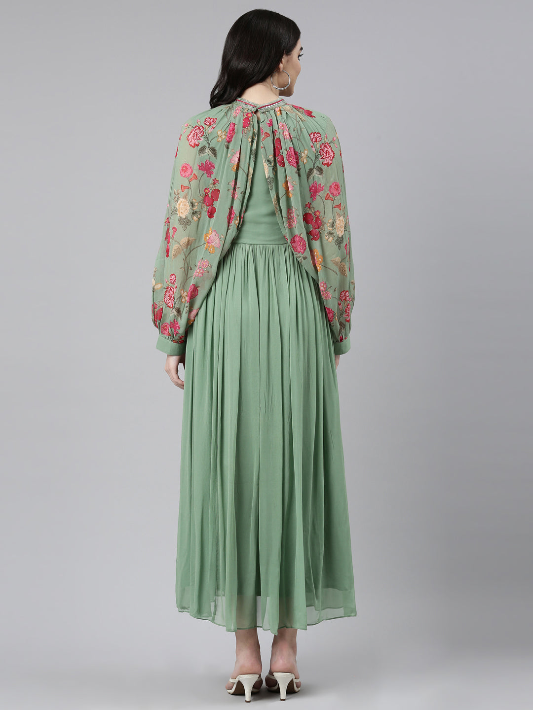 Neerus Green embellished anarkali kurta - side view