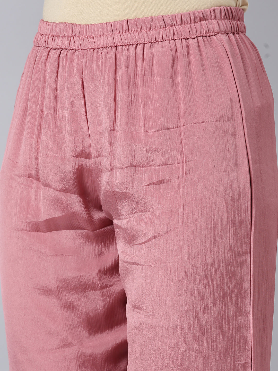 Neerus Pink solid straight co-ord set top and trousers - detail view 3