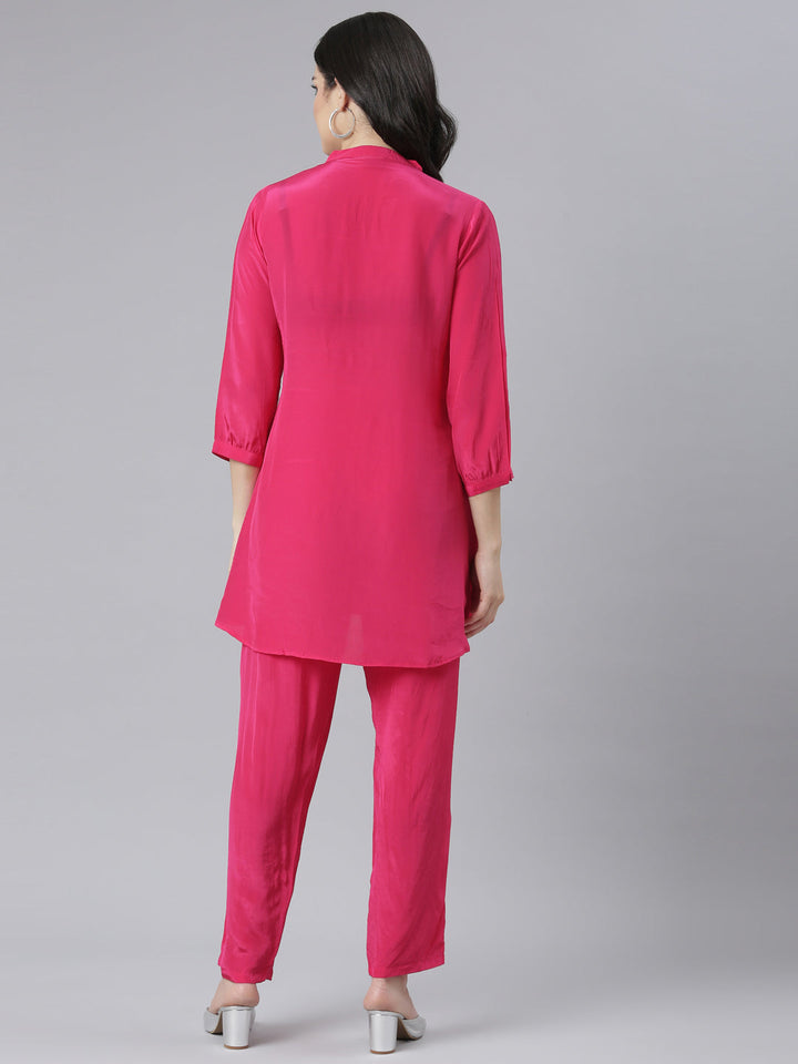 Neerus Pink solid straight kurta set with trouser - side view