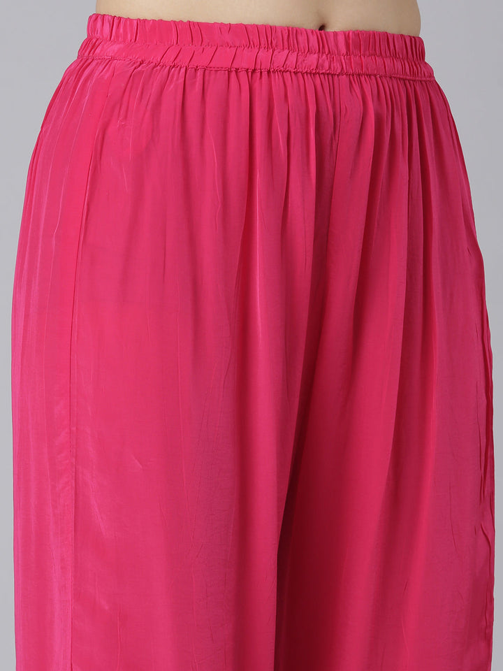 Neerus Pink solid straight kurta set with trouser - detail view 3