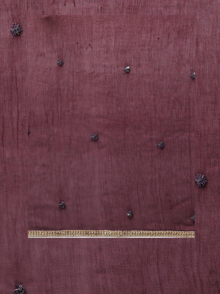 Neerus Purple chiffon solid straight suit set - detail view 4