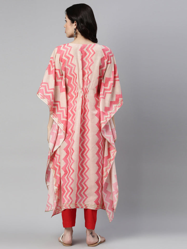 Neerus Pink modal printed kaftan kurti - back view