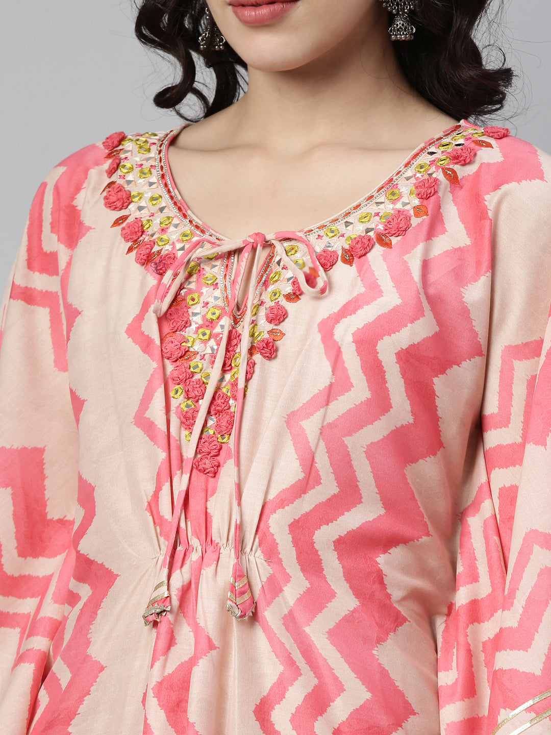 Neerus Pink modal printed kaftan kurti - side view