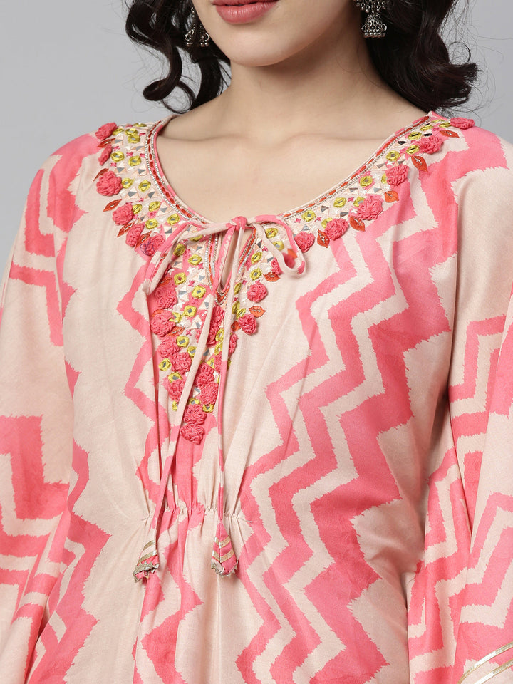 Neerus Pink modal printed kaftan kurti - side view