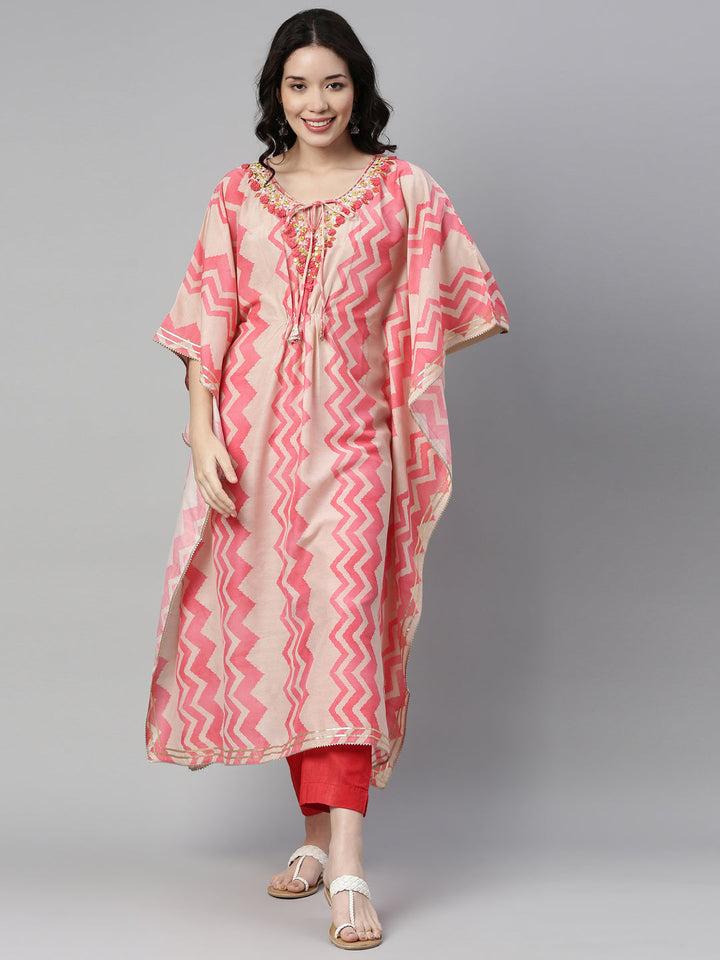 Neerus Pink modal printed kaftan kurti - detail view 1