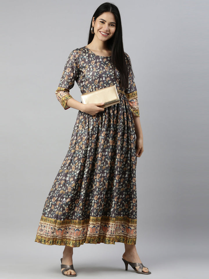 Neerus Grey silk solid kurti - detail view 3
