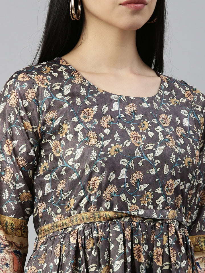 Neerus Grey silk solid kurti - detail view 5