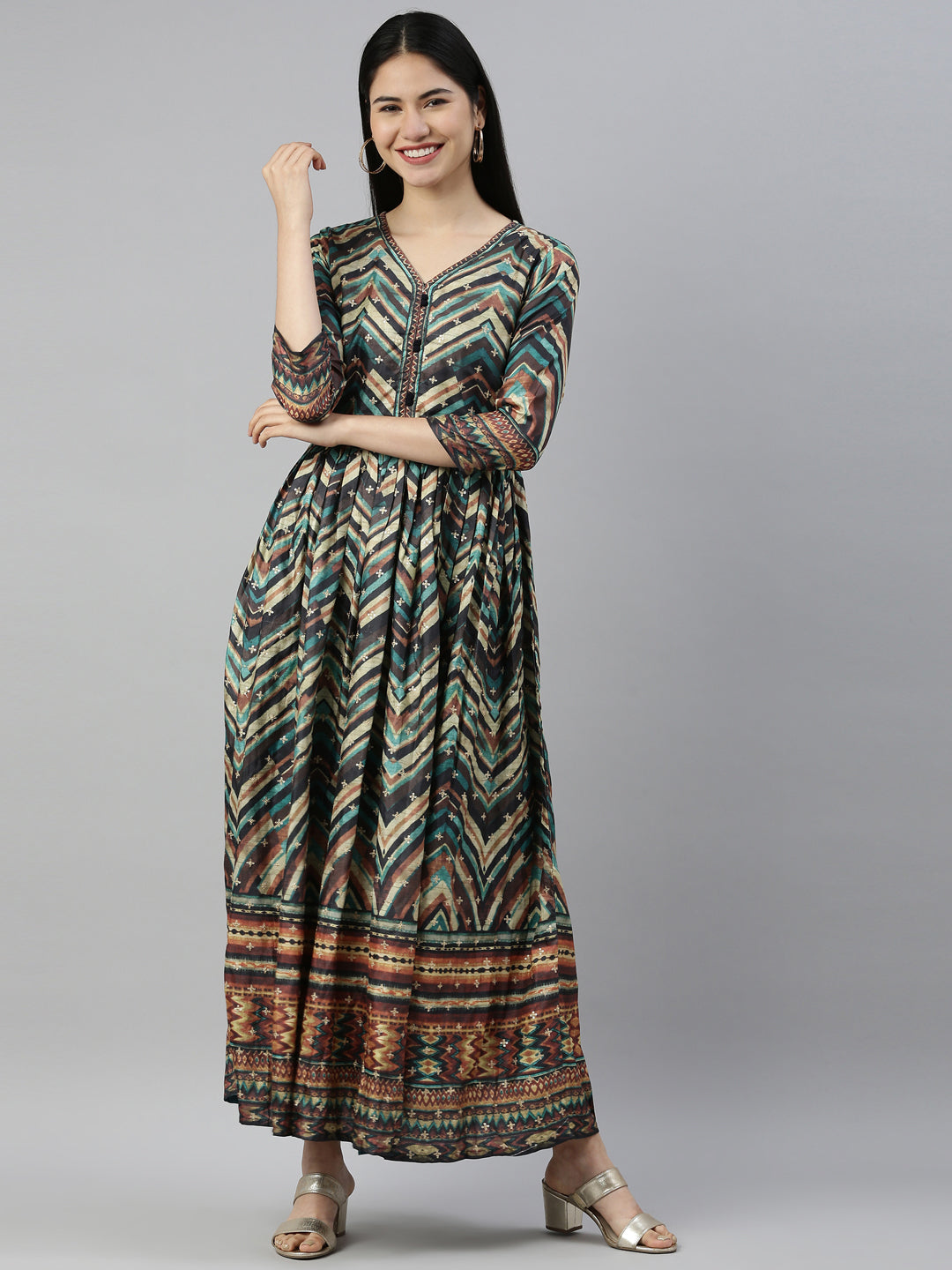 Neerus Multi silk printed kurti - front view