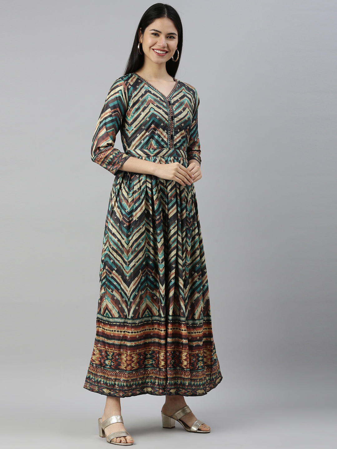 Neerus Multi silk printed kurti - side view