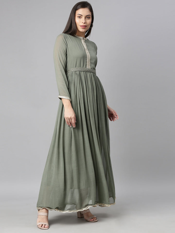 Neerus Green Georgette Solid Maxi Kurti - side view