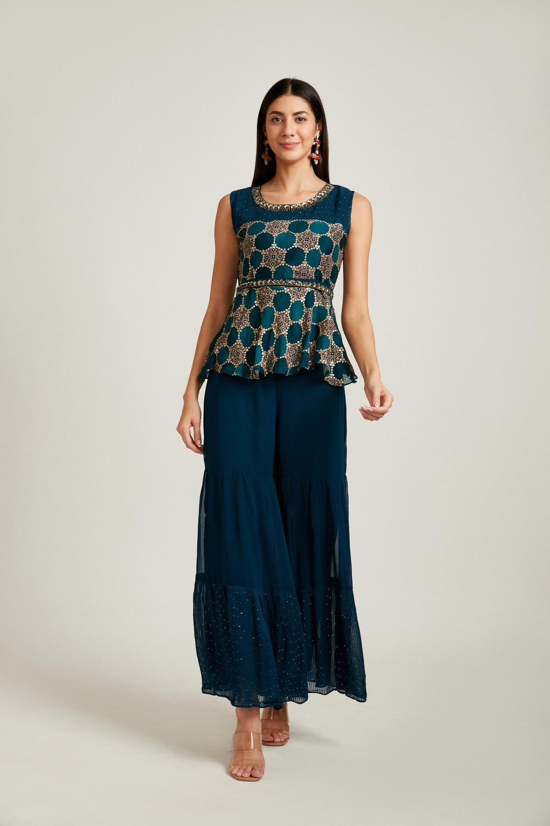Neerus Blue georgette embroidered suit set - detail view 2