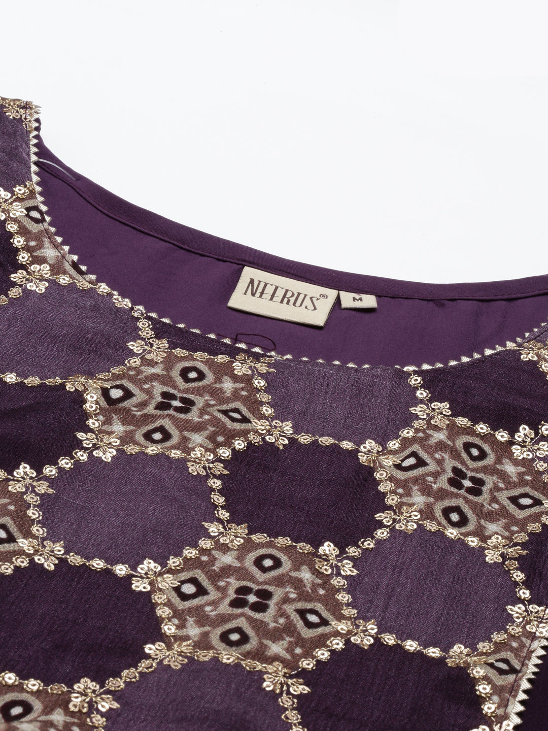 Neerus Purple georgette straight kurti - detail view 6
