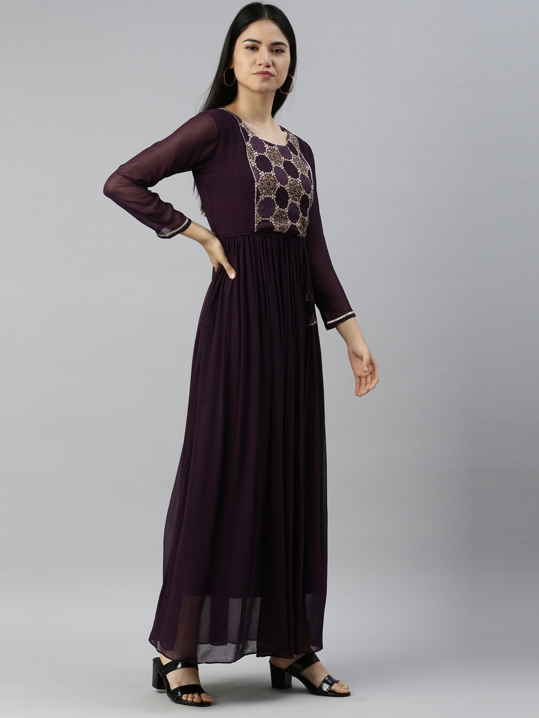 Neerus Purple georgette straight kurti - side view