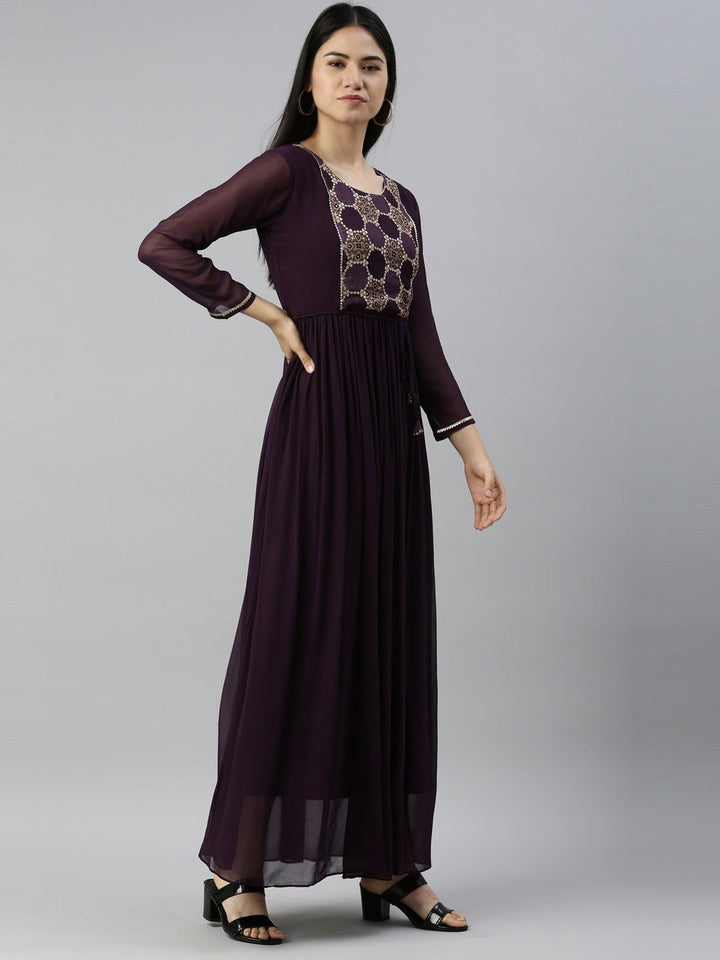 Neerus Purple georgette straight kurti - side view