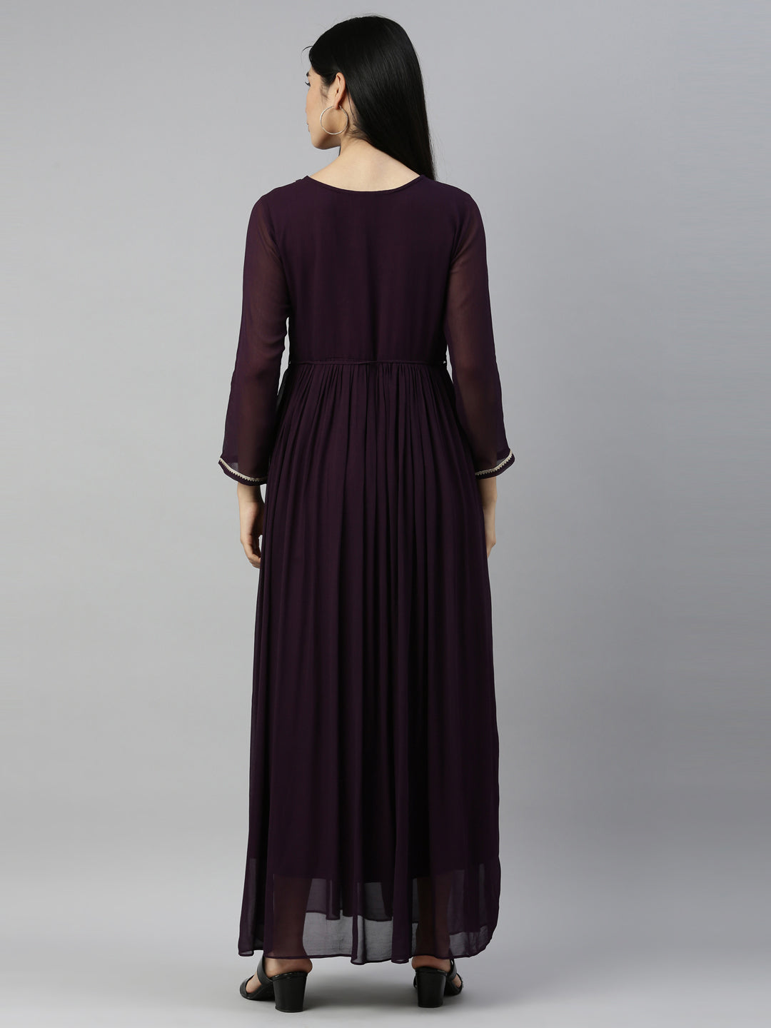 Neerus Purple georgette straight kurti - detail view 1