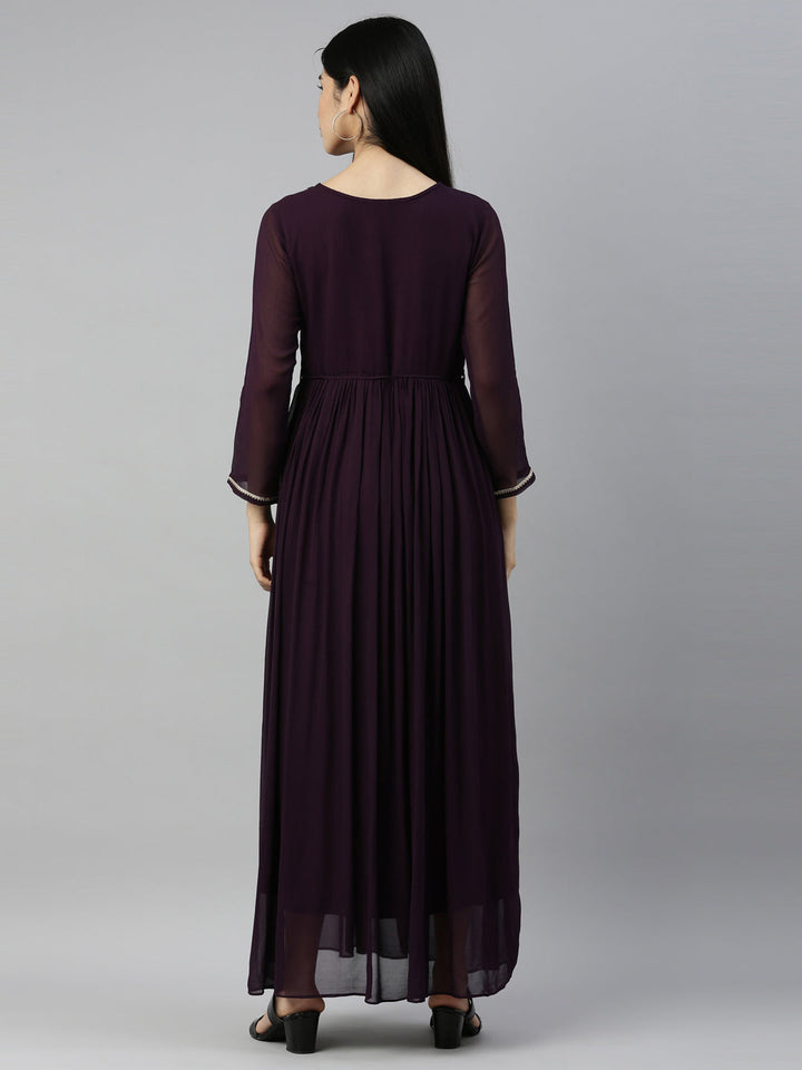 Neerus Purple georgette straight kurti - detail view 1