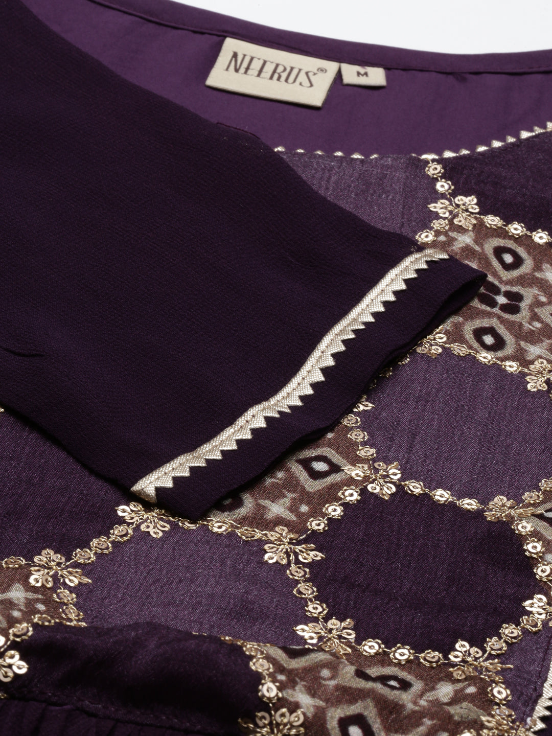 Neerus Purple georgette straight kurti - detail view 3