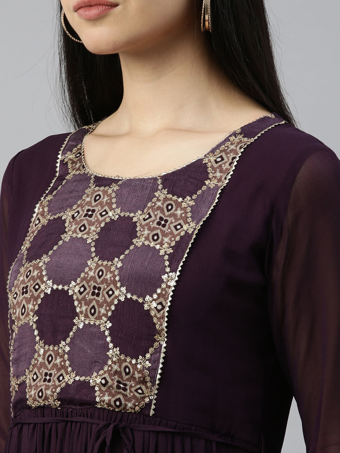 Neerus Purple georgette straight kurti - detail view 5