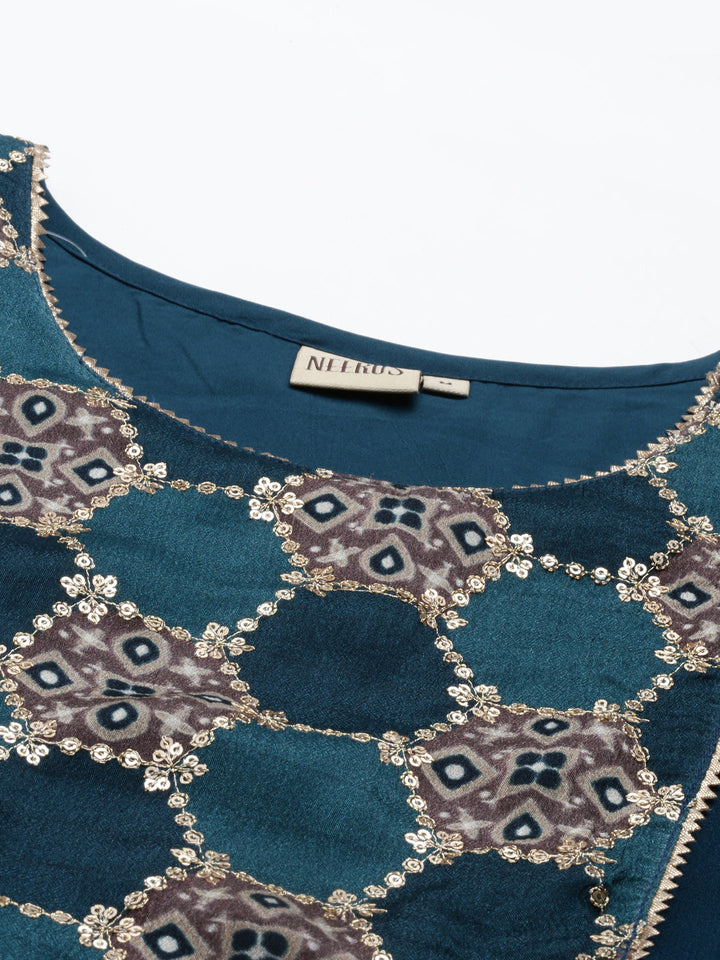 Neerus Green georgette solid kurti - detail view 6