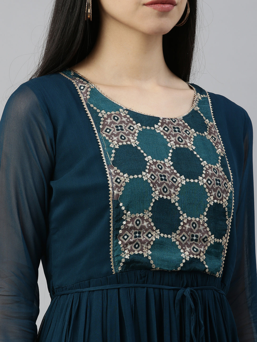 Neerus Green georgette solid kurti - detail view 5