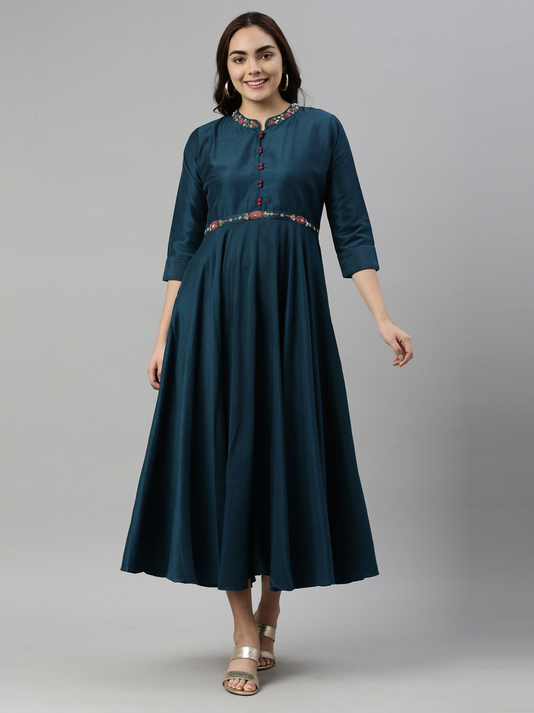 Neerus Green silk woven kurti - front view