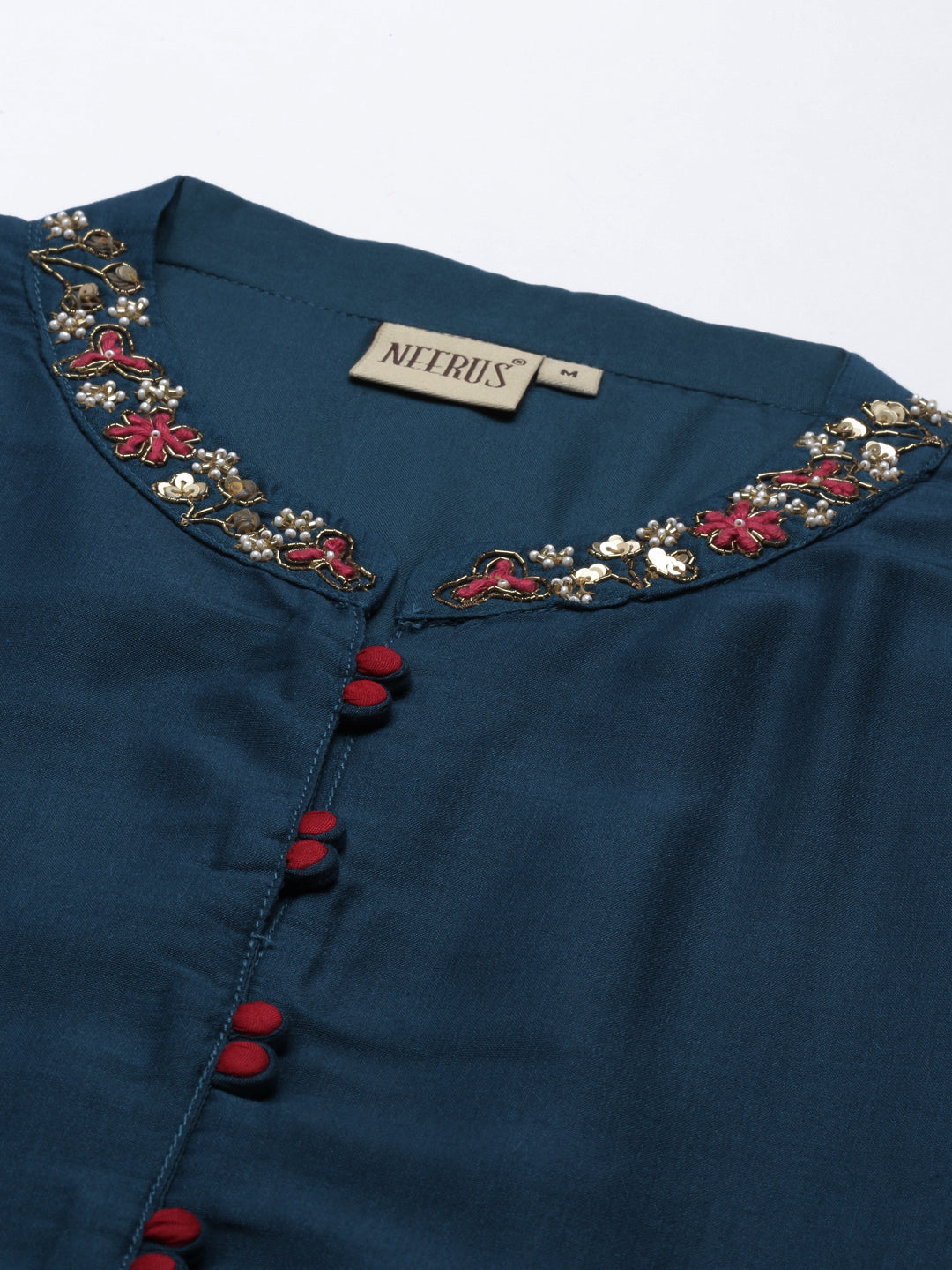 Neerus Green silk woven kurti - back view