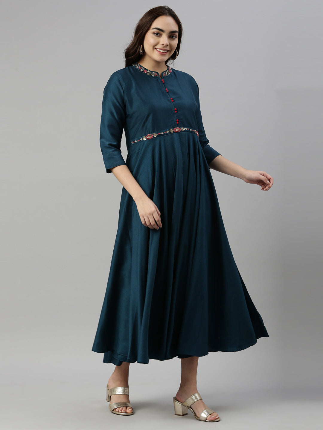 Neerus Green silk woven kurti - detail view 1