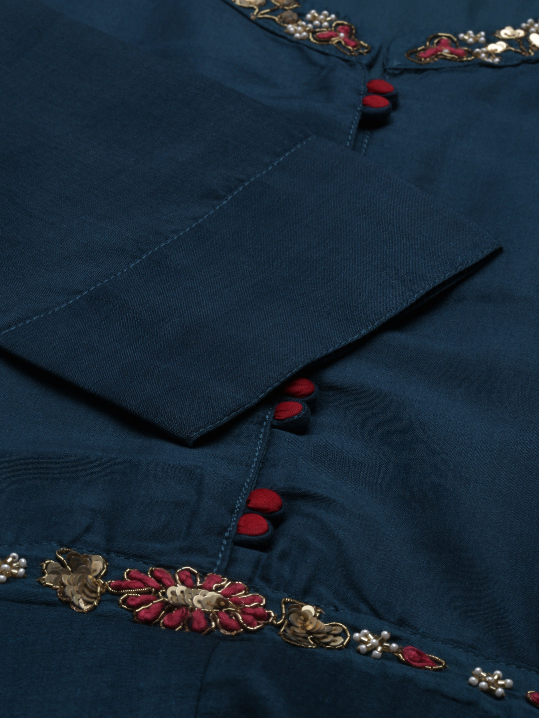 Neerus Green silk woven kurti - detail view 4