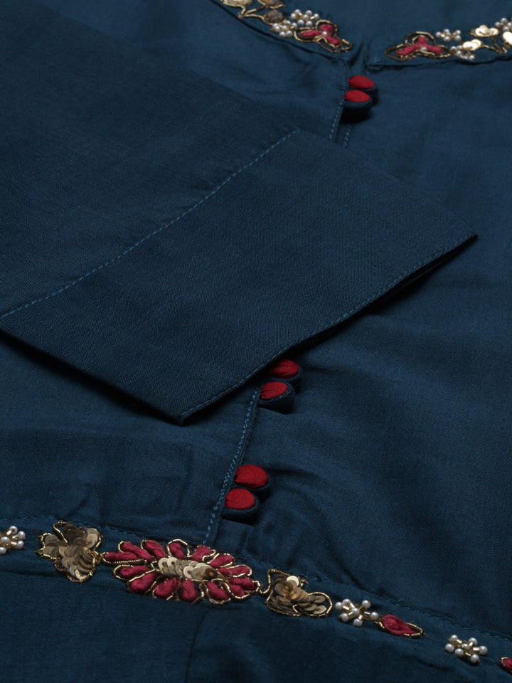 Neerus Green silk woven kurti - detail view 4