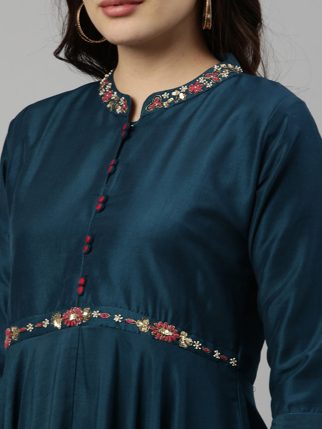 Neerus Green silk woven kurti - detail view 5