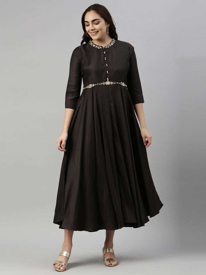 Neerus Black silk kurta for women - front view