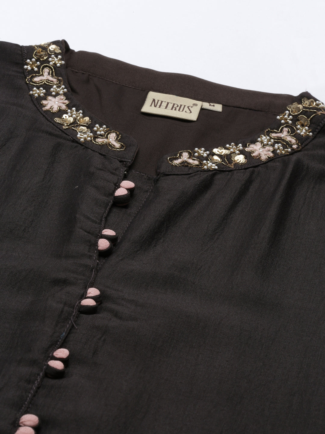 Neerus Black silk kurta for women - back view