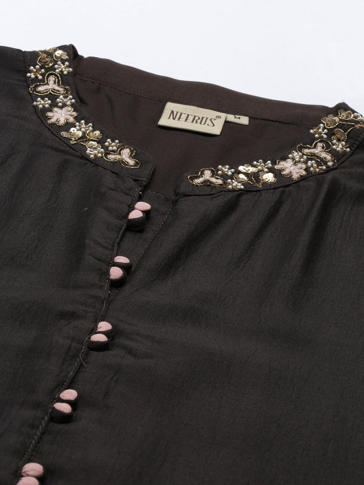 Neerus Black silk kurta for women - back view