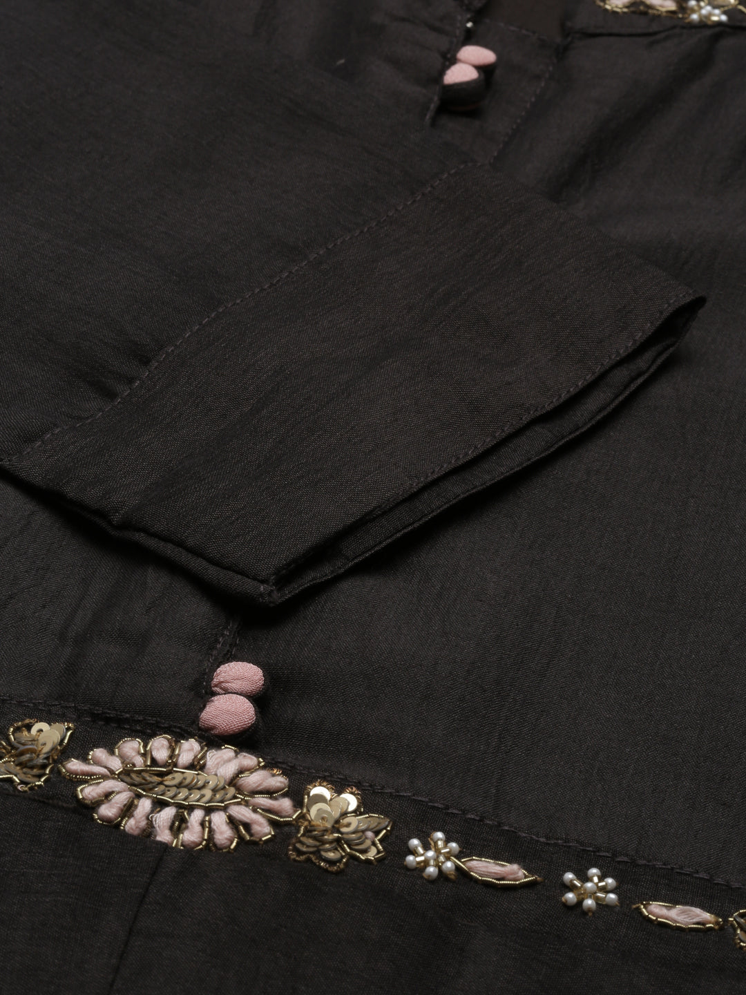 Neerus Black silk kurta for women - detail view 4
