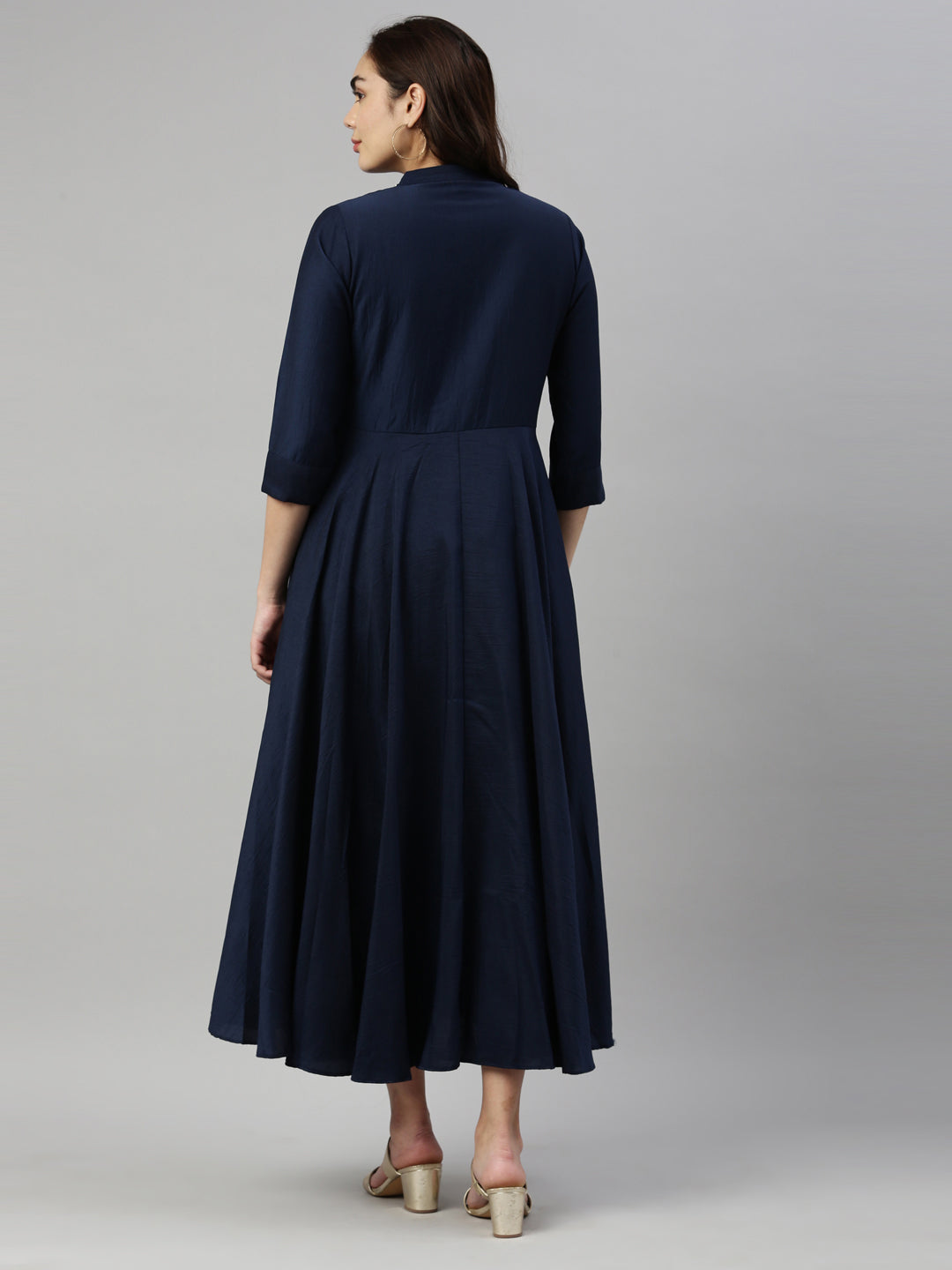 Neerus Blue silk solid kurta - detail view 2