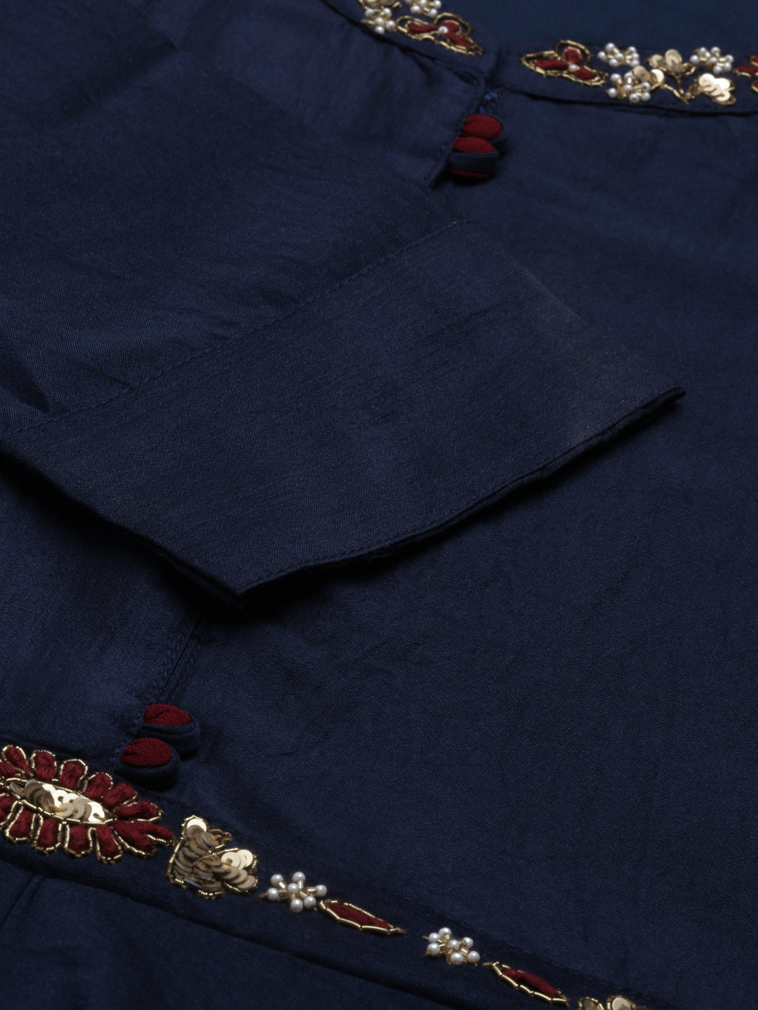 Neerus Blue silk solid kurta - detail view 4