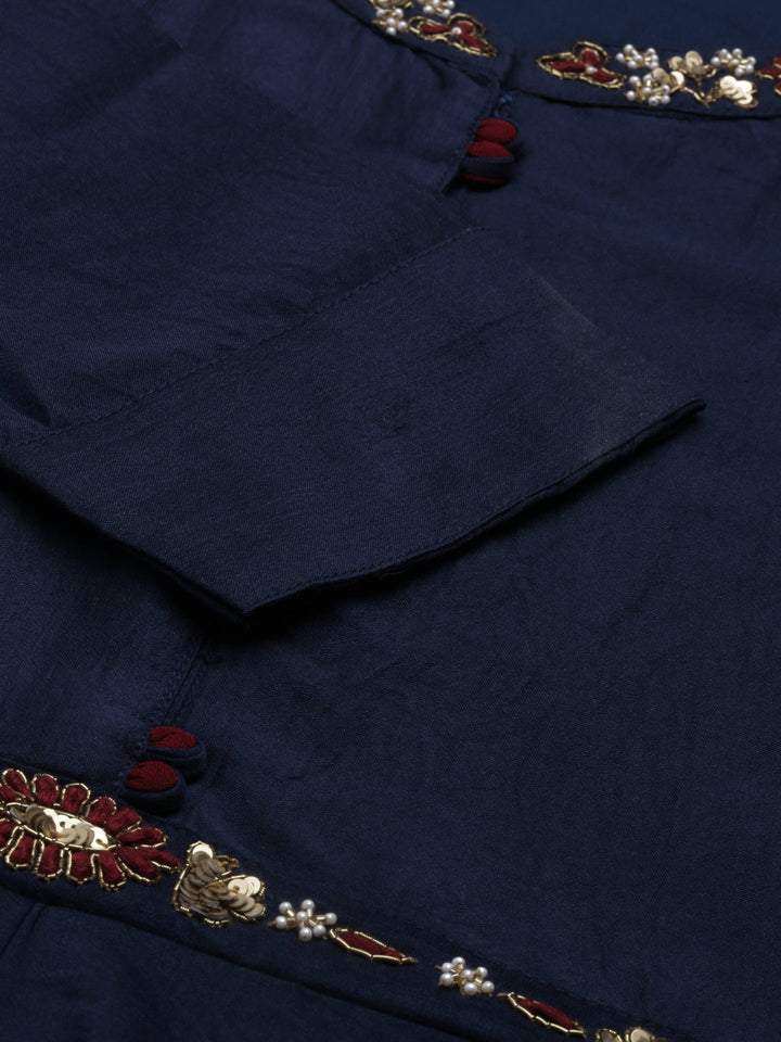 Neerus Blue silk solid kurta - detail view 4